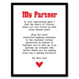 "Artery8 Love Poem Gamer Nerd Partner Romantic Poetry Fun Framed Art Print in White - Size: W12"" x H16""" - thumbnail 1