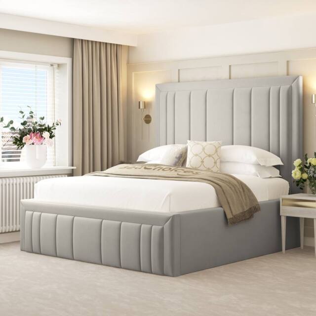 "Bed Choices Emperor Upholstered Bed Frame with 54"" Headboard in Silver - Size: Super King" - image 1