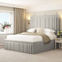 "Bed Choices Emperor Upholstered Bed Frame with 54"" Headboard in Silver - Size: Super King"