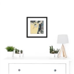 Artery8 Hiroshige Mossy Trunk & Cherry Blossoms 8X8 Inch Square Wooden Framed Wall Art Print Picture with Mount in Black - thumbnail 2