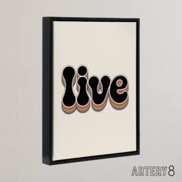 "Artery8 Live Colourful Retro Rainbow Font Typography Framed Canvas Wall Art in Beige - Size: W12"" x H16""" - thumbnail 2