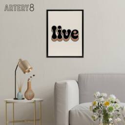"Artery8 Live Colourful Retro Rainbow Font Typography Framed Canvas Wall Art in Beige - Size: W12"" x H16""" - thumbnail 3