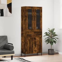 Berkfield Home Highboard Smoked Oak 69.5x34x180 cm Engineered Wood in Brown - thumbnail 2