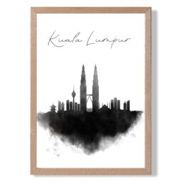 ARTZE Kuala Lumpur Watercolour Skyline City Framed Print SIZE: A3 with Oak Frame in Black - Size: A4