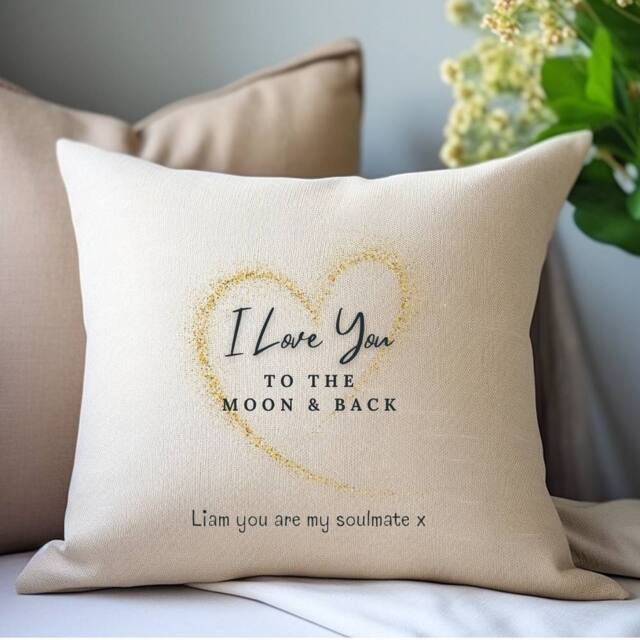 Aye Do Gifts Personalised Love You to the Moon & Back Cushion in Beige - Size: 40 cm x 40 cm - image 1