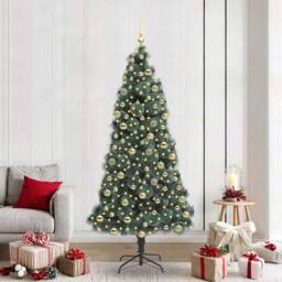 Berkfield Home Artificial Pre-lit Christmas Tree with Ball Set Green 210 cm - thumbnail 1