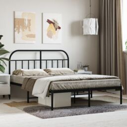 Berkfield Home Metal Bed Frame with Headboard Black 135x190 cm Double - thumbnail 1