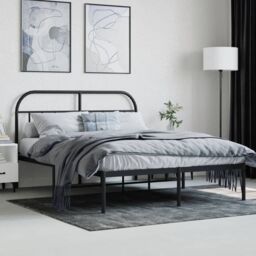 Berkfield Home Metal Bed Frame with Headboard Black 135x190 cm Double - thumbnail 3