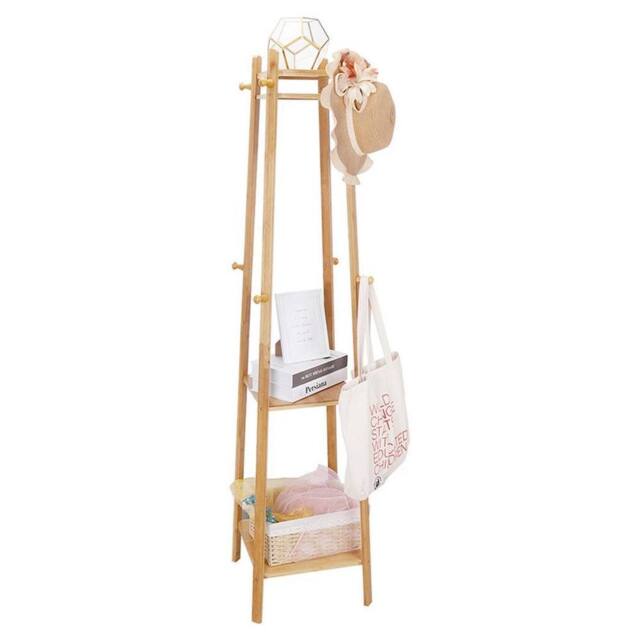 Kelvenix Wooden Coat Rack Hat Jacket Bag Clothes Rail Stand in Brown - image 1