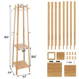 Kelvenix Wooden Coat Rack Hat Jacket Bag Clothes Rail Stand in Brown - thumbnail 2