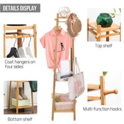 Kelvenix Wooden Coat Rack Hat Jacket Bag Clothes Rail Stand in Brown - thumbnail 3