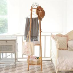 Kelvenix Wooden Coat Rack Hat Jacket Bag Clothes Rail Stand in Brown - thumbnail 5