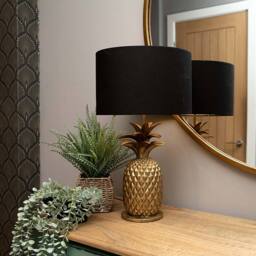 Madison & Mayfair Glamorous Pineapple Gold Base Lamp with Black & Gold Shade