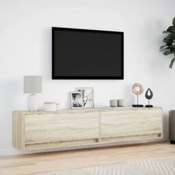 Berkfield Home TV Wall Cabinet with LED Sonoma Oak 180x31x38 cm in Light Brown - Size: 180 x 31 x 38 cm - thumbnail 4