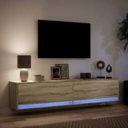 Berkfield Home TV Wall Cabinet with LED Sonoma Oak 180x31x38 cm in Light Brown - Size: 180 x 31 x 38 cm - thumbnail 5