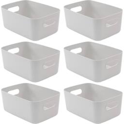 Tanness 6 Pack Stackable Plastic Storage Boxes with Handles - Grey