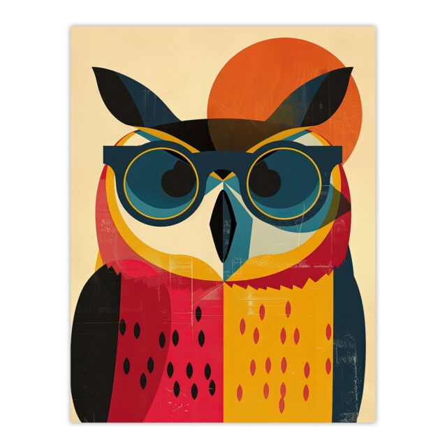 "Artery8 Wall Art Print Owl Bird Shades Sunglasses Fun Colourful Painting Poster in Orange - Size: W24"" x H32""" - image 1