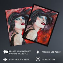 Artery8 Glamorous Flapper Portrait 1920s Scarlet Framed Art Print in Red - Size: A4 - thumbnail 2