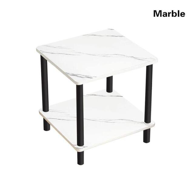 FORGEVIO 2 Tier Finish Side Table with Shelf Bedroom Coffee End Table Marble in White - image 1