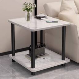 FORGEVIO 2 Tier Finish Side Table with Shelf Bedroom Coffee End Table Marble in White - thumbnail 5