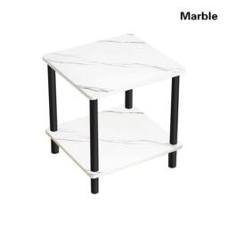 FORGEVIO 2 Tier Finish Side Table with Shelf Bedroom Coffee End Table Marble in White