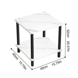 FORGEVIO 2 Tier Finish Side Table with Shelf Bedroom Coffee End Table Marble in White - thumbnail 2