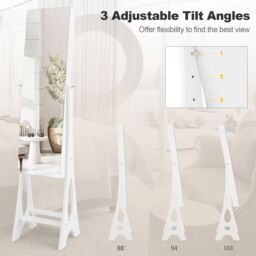 Costway Freestanding Full Length Mirror Jewelry Cabinet w/ Built-in LED in White - thumbnail 4