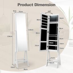 Costway Freestanding Full Length Mirror Jewelry Cabinet w/ Built-in LED in White - thumbnail 5