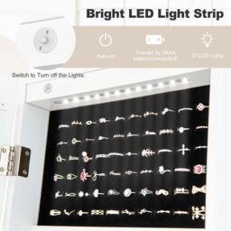 Costway Freestanding Full Length Mirror Jewelry Cabinet w/ Built-in LED in White - thumbnail 6