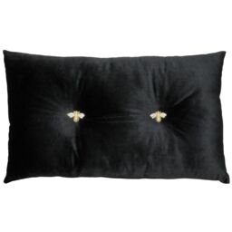 Paoletti Bumble Bee Embroidered Buttoned Velvet Ready Filled Cushion in Black - Size: 30 cm x 50 cm - thumbnail 2