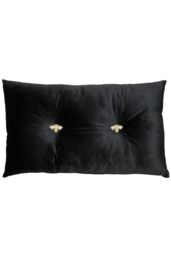 Paoletti Bumble Bee Embroidered Buttoned Velvet Ready Filled Cushion in Black - Size: 30 cm x 50 cm - thumbnail 1