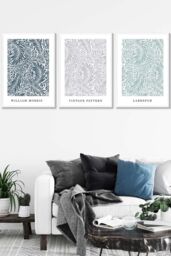 ARTZE Set of 3 White Framed William Morris Vintage Larkspur Spring Colours Wall Art - Size: W33 cm x H45 cm x D20mm - thumbnail 1