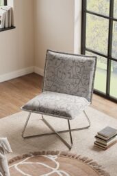 Living and Home Modern Linen Accent Chair with Metal Leg in White - thumbnail 2