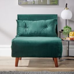 Home Source Double Sofa Bed Folding Chair Velvet Wooden Legs Two Pillow Home in Bottle Green - thumbnail 9
