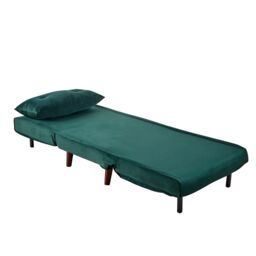 Home Source Double Sofa Bed Folding Chair Velvet Wooden Legs Two Pillow Home in Bottle Green - thumbnail 3