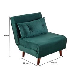 Home Source Double Sofa Bed Folding Chair Velvet Wooden Legs Two Pillow Home in Bottle Green - thumbnail 4