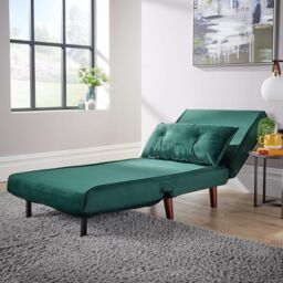 Home Source Double Sofa Bed Folding Chair Velvet Wooden Legs Two Pillow Home in Bottle Green - thumbnail 2