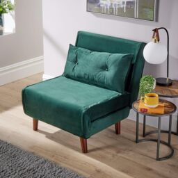 Home Source Double Sofa Bed Folding Chair Velvet Wooden Legs Two Pillow Home in Bottle Green - thumbnail 7