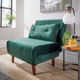 Home Source Double Sofa Bed Folding Chair Velvet Wooden Legs Two Pillow Home in Bottle Green - thumbnail 8