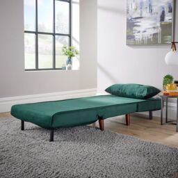 Home Source Double Sofa Bed Folding Chair Velvet Wooden Legs Two Pillow Home in Bottle Green - thumbnail 5