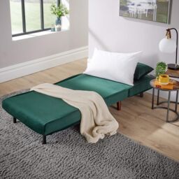 Home Source Double Sofa Bed Folding Chair Velvet Wooden Legs Two Pillow Home in Bottle Green - thumbnail 6