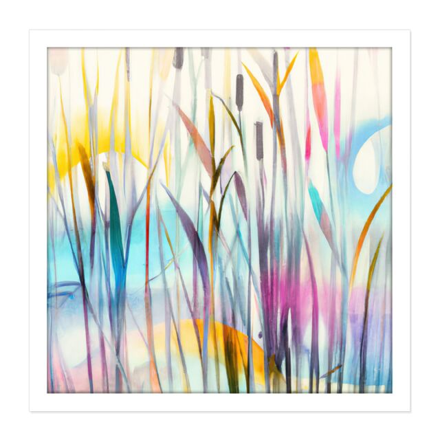"Artery8 Wall Art Print Water Reed Plant Swamp Canes Dreamy Colourful Modern Watercolour Square Framed Picture 16X16 Inch in White - Size: W16"" x H16""" - image 1
