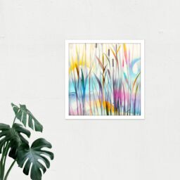 "Artery8 Wall Art Print Water Reed Plant Swamp Canes Dreamy Colourful Modern Watercolour Square Framed Picture 16X16 Inch in White - Size: W16"" x H16""" - thumbnail 2