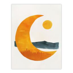 "Artery8 Abstract Crescent Moon Sun Sea Orange Blue Boho Wall Art Print in Yellow - Size: W12"" x H16""" - thumbnail 1