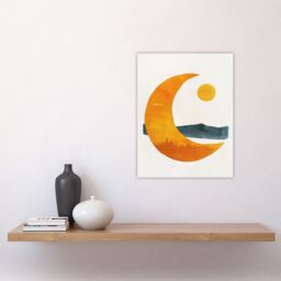"Artery8 Abstract Crescent Moon Sun Sea Orange Blue Boho Wall Art Print in Yellow - Size: W12"" x H16""" - thumbnail 4