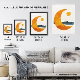 "Artery8 Abstract Crescent Moon Sun Sea Orange Blue Boho Wall Art Print in Yellow - Size: W12"" x H16""" - thumbnail 3