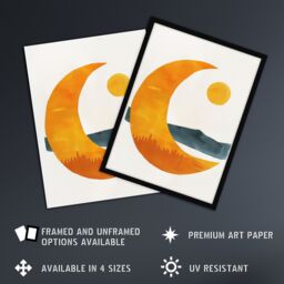 "Artery8 Abstract Crescent Moon Sun Sea Orange Blue Boho Wall Art Print in Yellow - Size: W12"" x H16""" - thumbnail 2