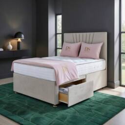 DS Living Elysian Upholstered Drawer Storage Bed Frame in Cream - Size: Super King - thumbnail 3