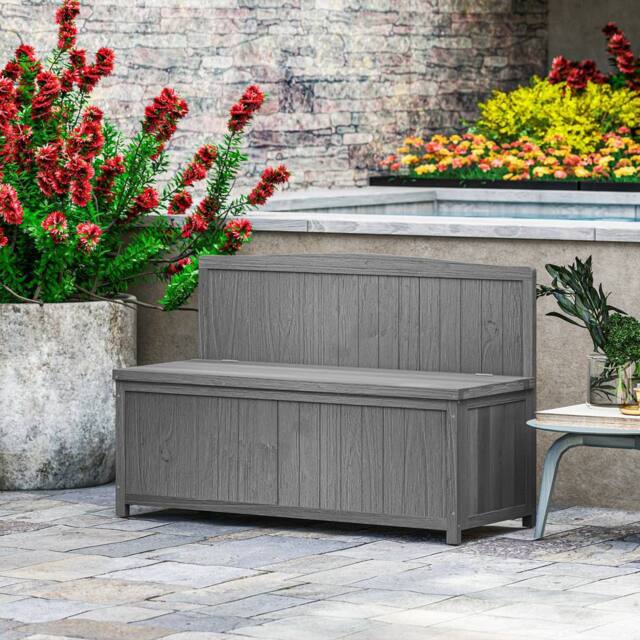 OUTSUNNY Wood Storage Bench for Patio, Outdoor Garden Seating in Grey - image 1
