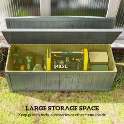 OUTSUNNY Wood Storage Bench for Patio, Outdoor Garden Seating in Grey - thumbnail 4